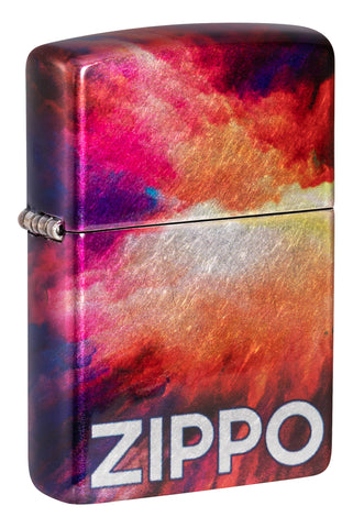 Front view of ˫ Tie Dye Design 540 Tumbled Chrome Windproof Lighter standing at a 3/4 angle.